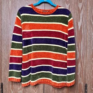 Velour Fall Academia Striped Sweater Relaxed Multi Color Cozy‎ Women's Medium